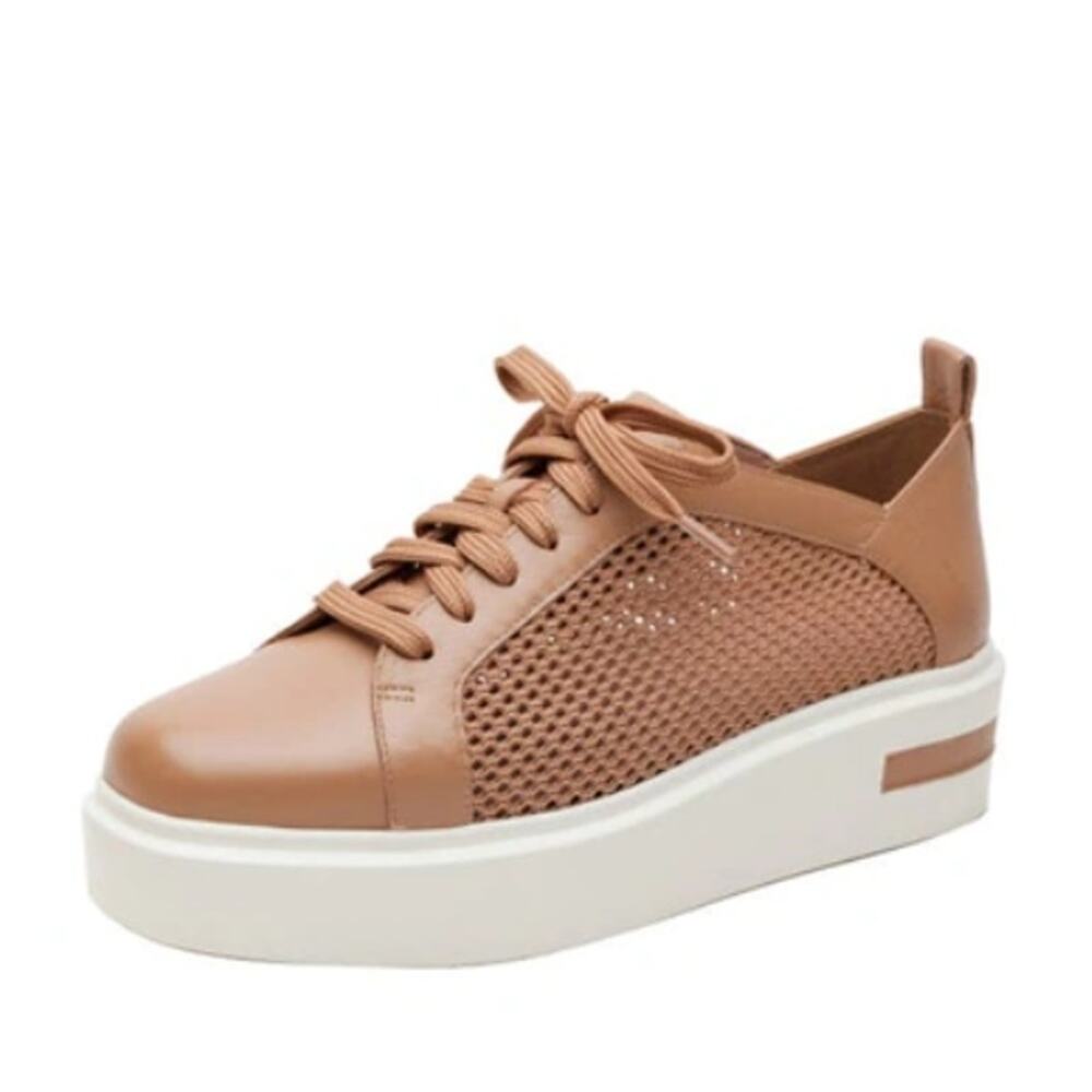 LINEA PAOLO Women's Kosta Platform Sneakers Size 11 Tan Desert Mesh Leather EUC